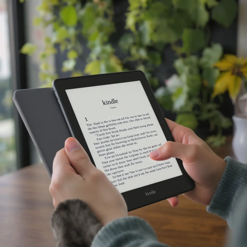 Kindle para leitura digital em apartamento com horta vertical