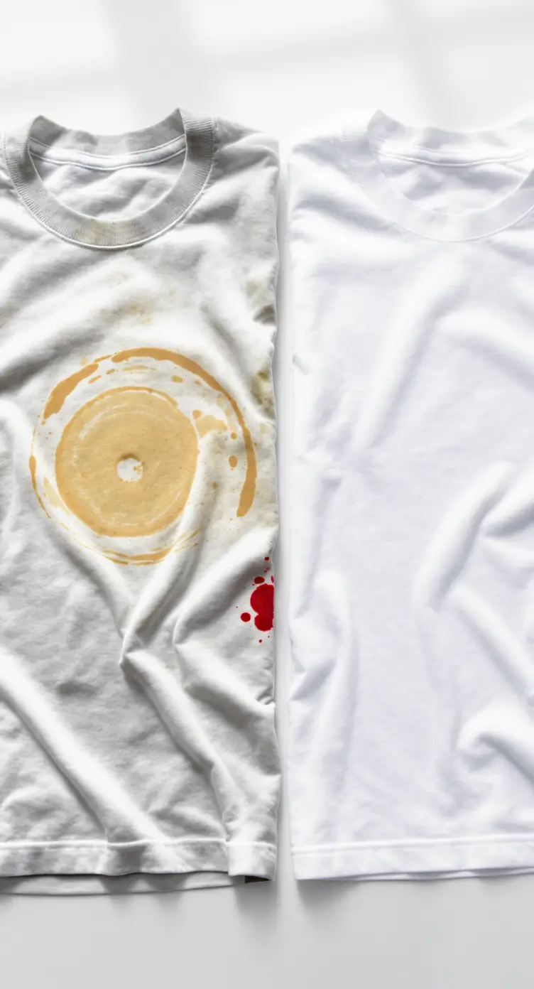 como tirar mancha de roupa: comparativo antes e depois de camisa branca limpa