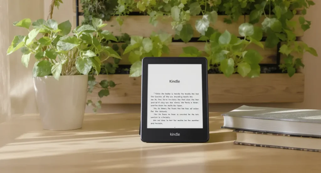 Kindle Sustentável 2026 - Comparativo visual entre livro físico e e-reader para leitura ecológica