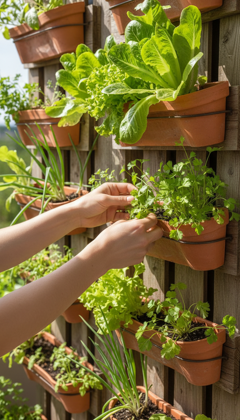 colheita horta vertical cheiro verde cebolinha