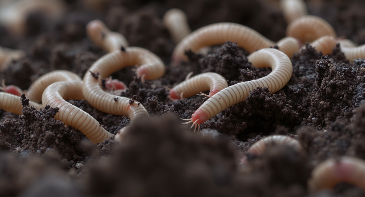 Close-up de húmus de minhoca escuro e nutritivo pronto para colheita