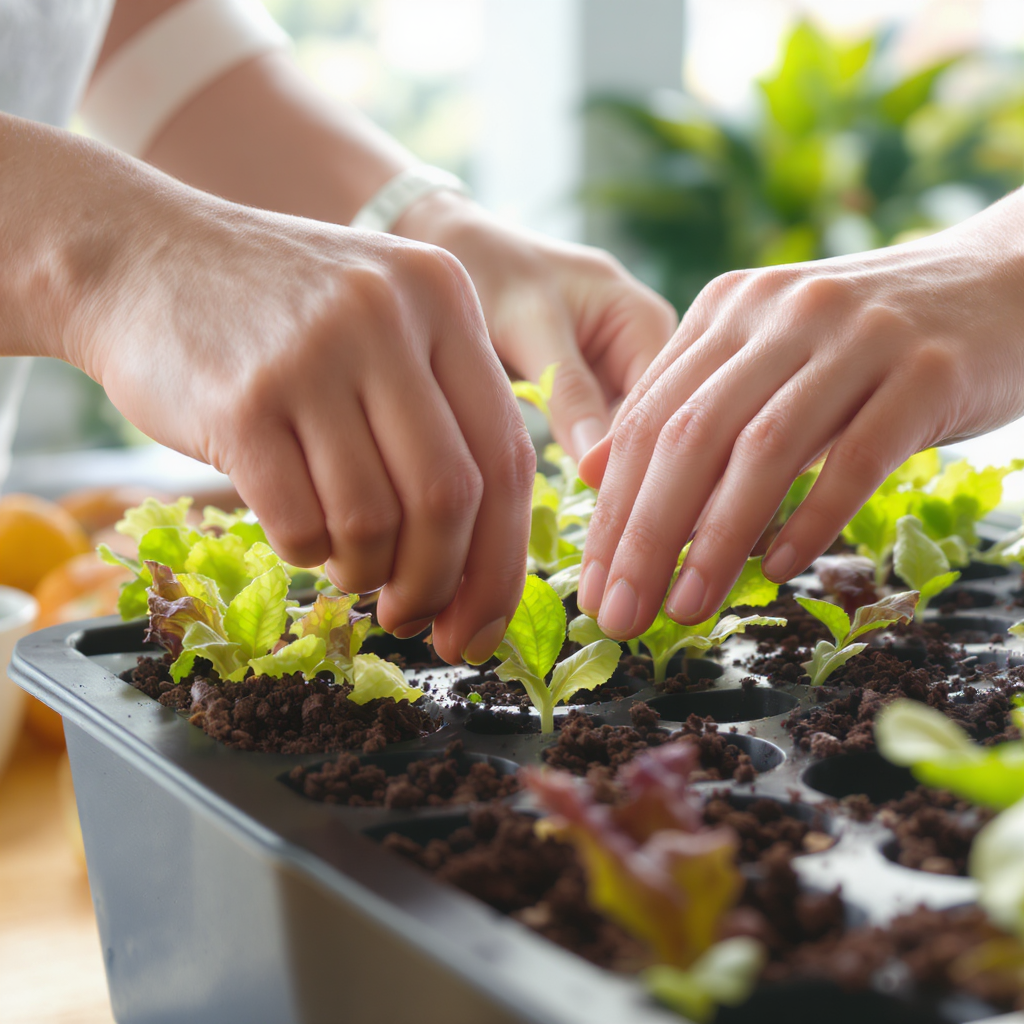 plantar alface mãos
