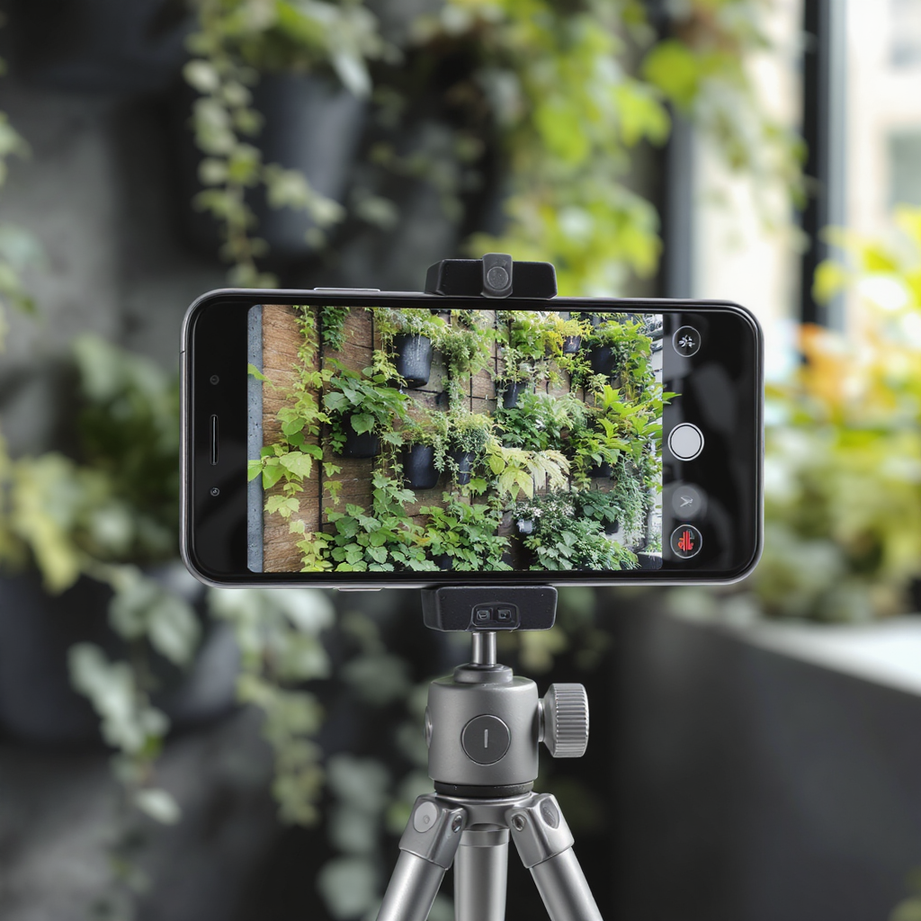 conteúdo visual smartphone tripé filmagem horta vertical
