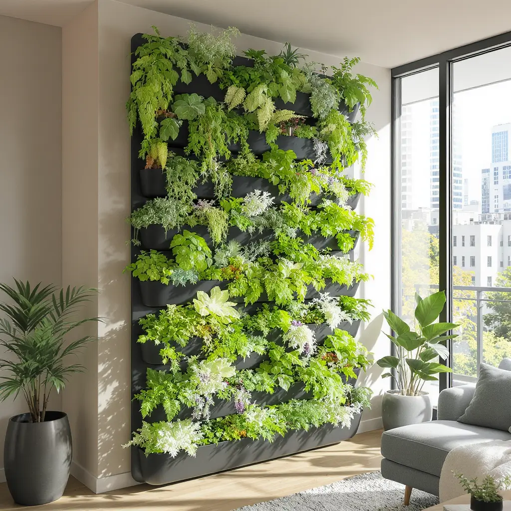 horta vertical em apartamento com plantas em sistema vertical sustentável