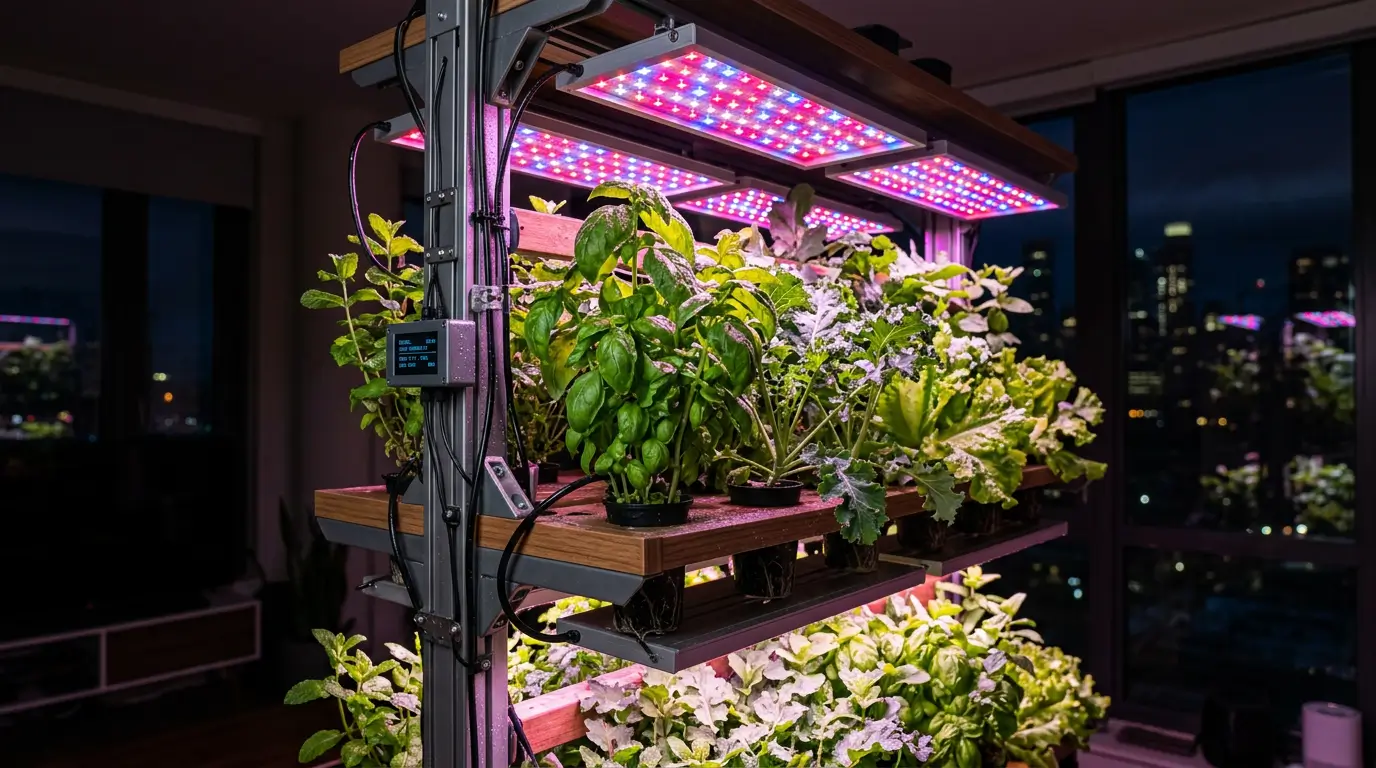 iluminação LED grow lights para horta vertical