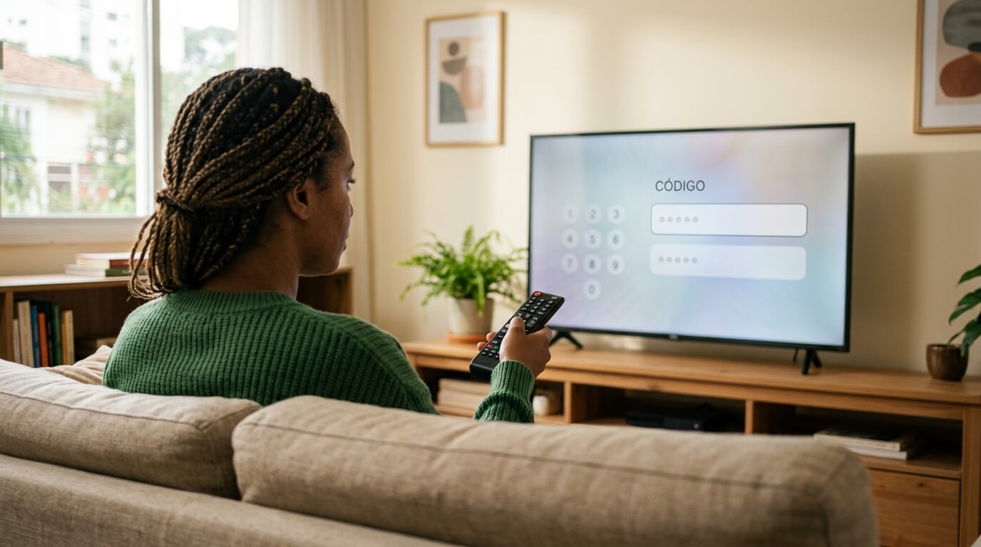 Pessoa digitando o código de ativação do YouTube para conectar a Smart TV