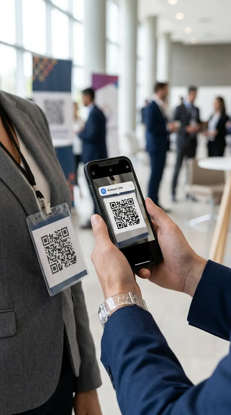 Crachá com um QR Code impresso